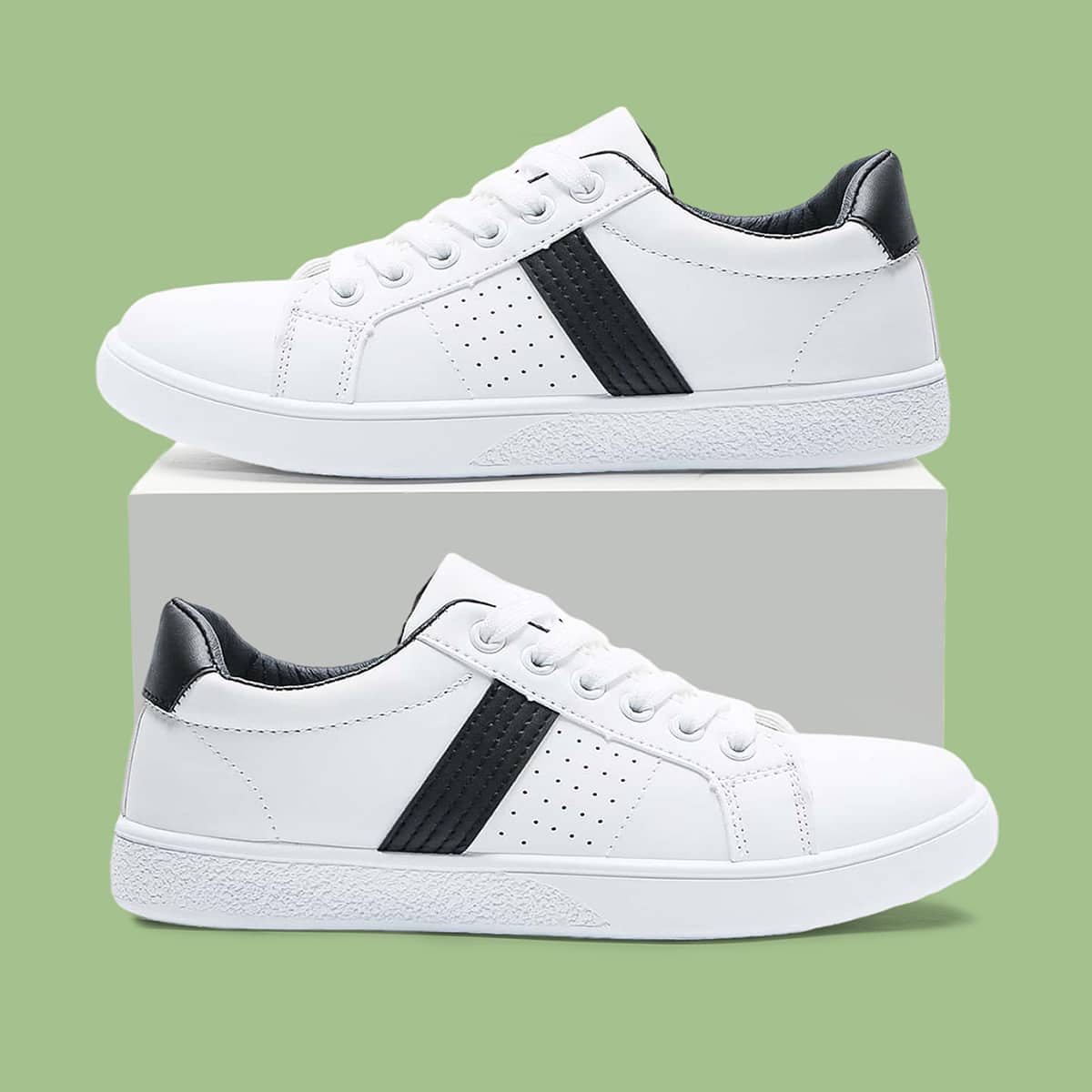 

Striped Pattern Lace-up Front Skate Shoes, White