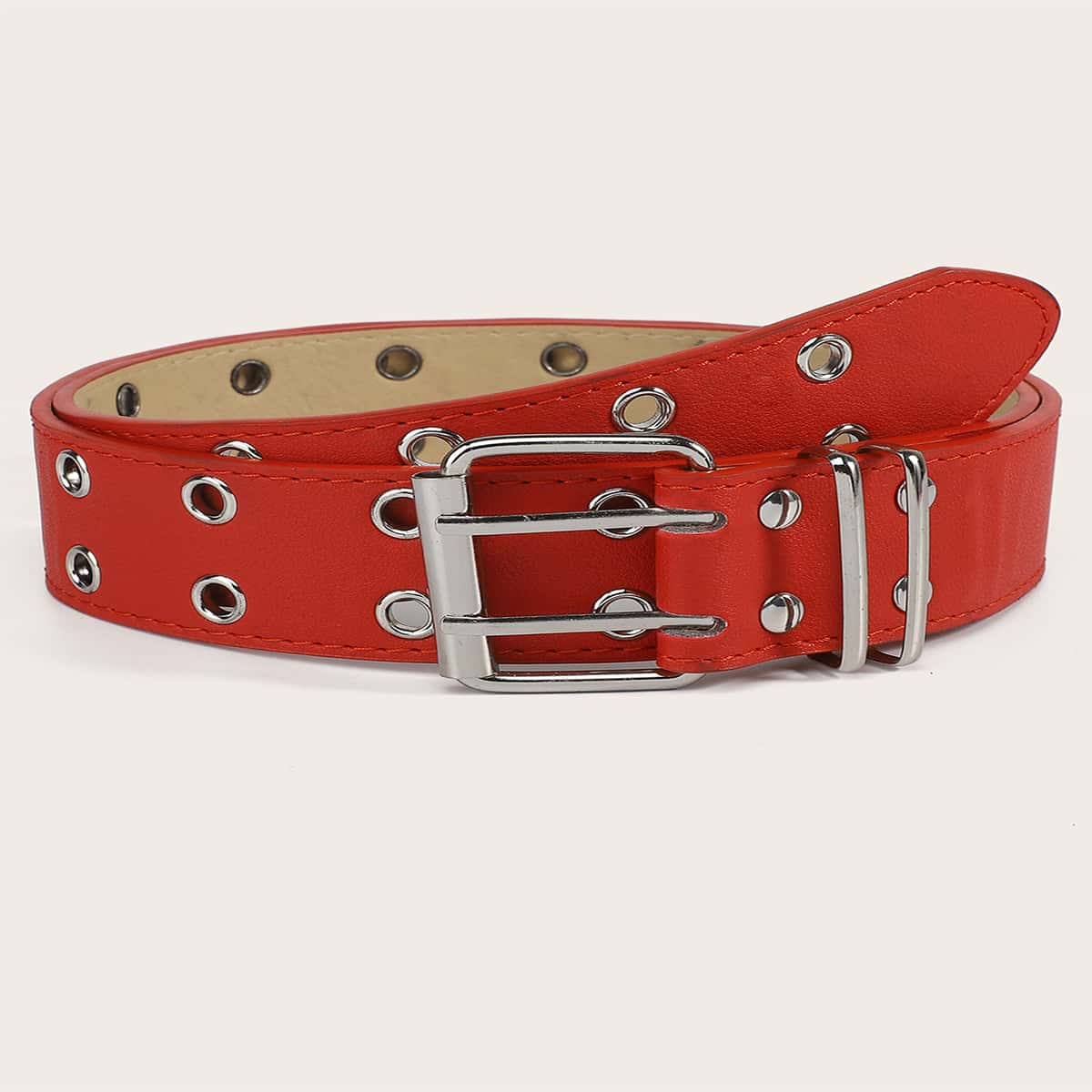 

Eyelet Decor Buckle Belt, Red