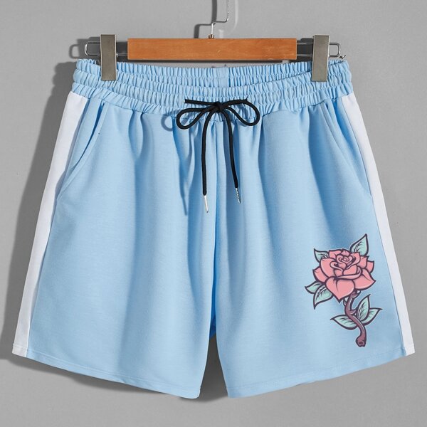 

Guys Floral Graphic Colorblock Drawstring Shorts, Baby blue