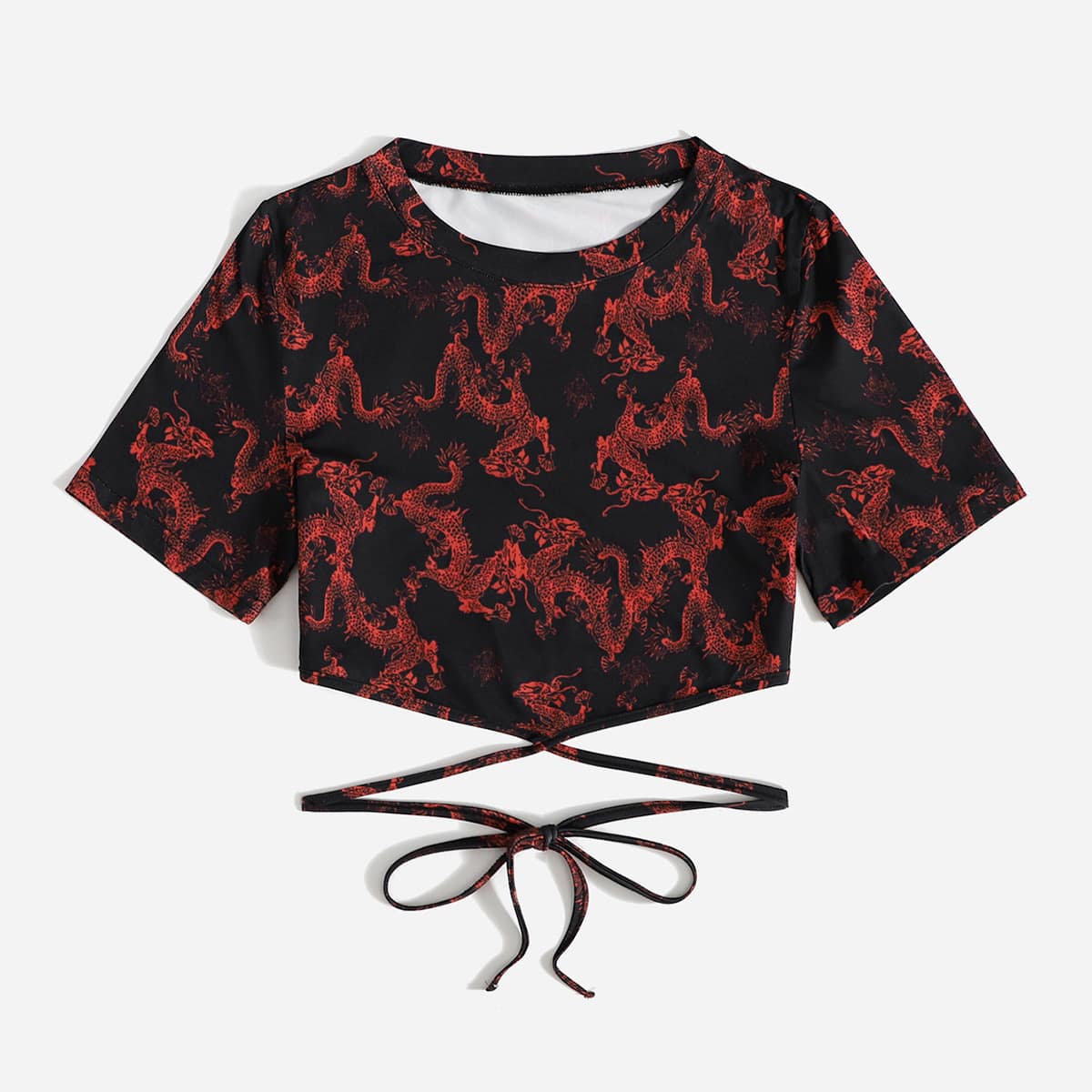 

Chinese Dragon Graphic Criss Cross Tee, Multicolor