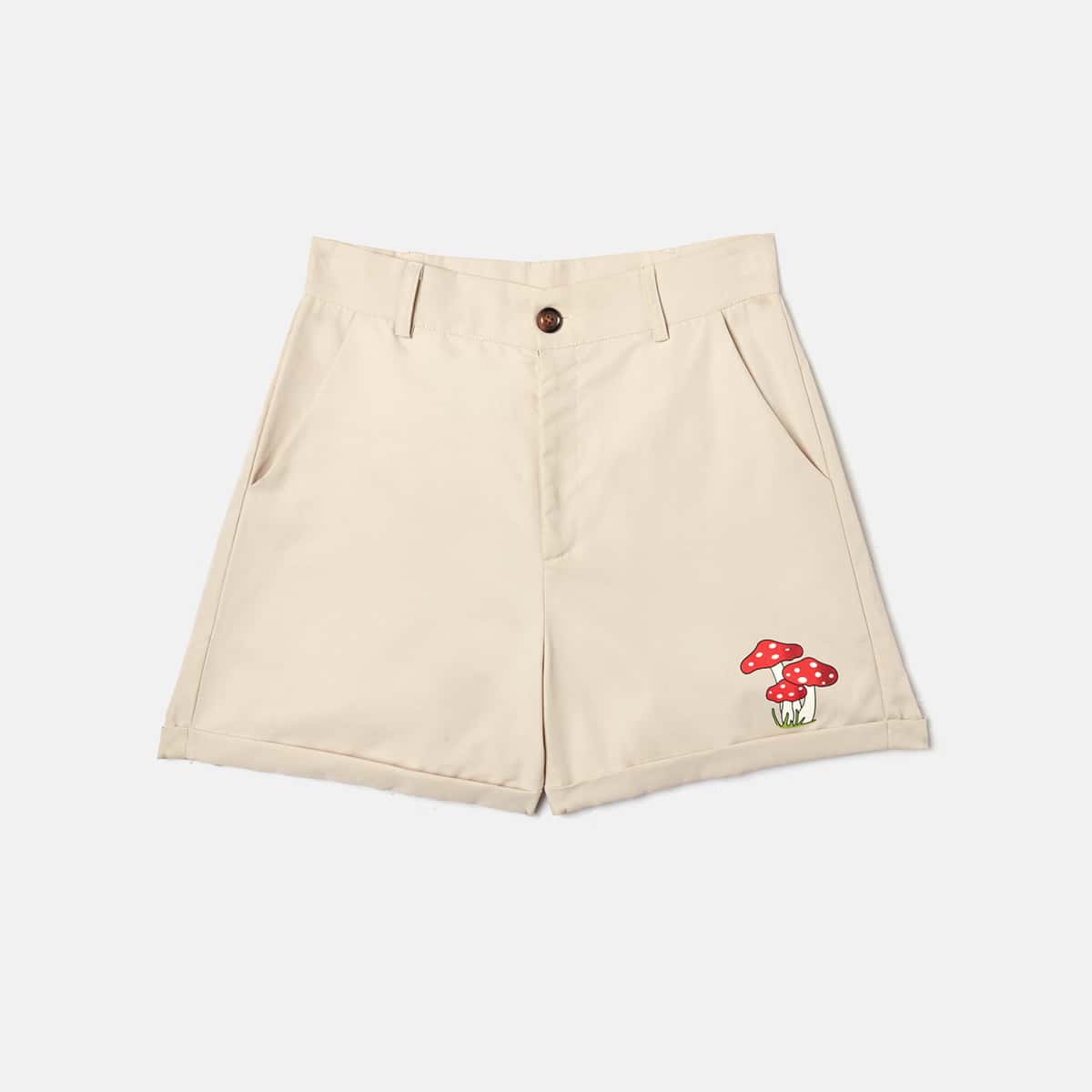 

Mushroom Graphic Cuffed Shorts, Beige