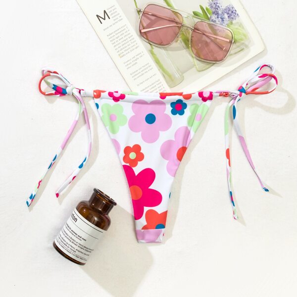 

Floral Random Print Thong Bikini Panty, Multicolor