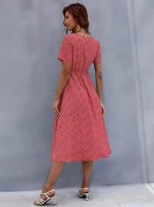 SHEIN Clasi All Over Print A-line Dress - Red - View 2