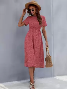 SHEIN Clasi All Over Print A-line Dress - Red - View 5