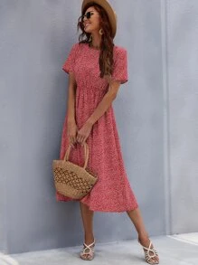 SHEIN Clasi All Over Print A-line Dress - Red - View 6