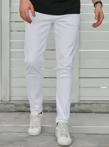 SHEIN X Louie Castro Quần Jeans Nam Túi màu trơn - trắng - Xem 1