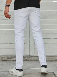 SHEIN X Louie Castro Quần Jeans Nam Túi màu trơn - trắng - Xem 2