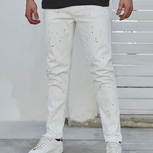 

Men Splash-dot Fitted Jeans, White