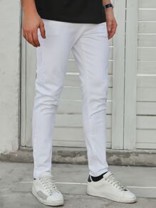 SHEIN X Louie Castro Quần Jeans Nam Túi màu trơn - trắng - Xem 3