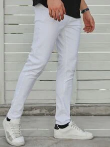 SHEIN X Louie Castro Quần Jeans Nam Túi màu trơn - trắng - Xem 4