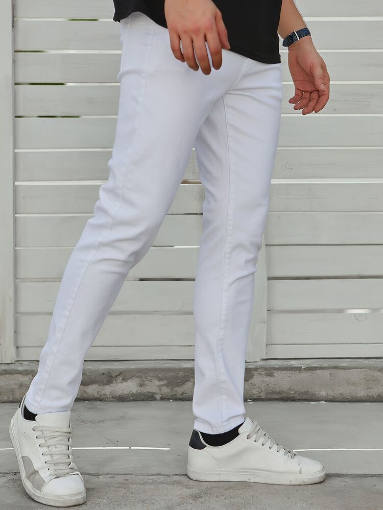 SHEIN X Louie Castro Quần Jeans Nam Túi màu trơn - trắng - Xem 4