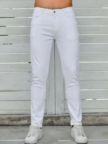 SHEIN X Louie Castro Quần Jeans Nam Túi màu trơn - trắng - Xem 8