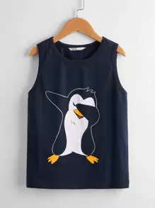 SHEIN Boys Penguin Print Tank Top - Navy Blue - View 1