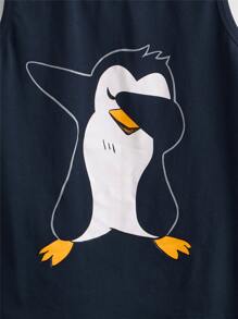 SHEIN Boys Penguin Print Tank Top - Navy Blue - View 3