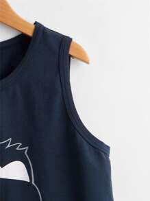 SHEIN Boys Penguin Print Tank Top - Navy Blue - View 4