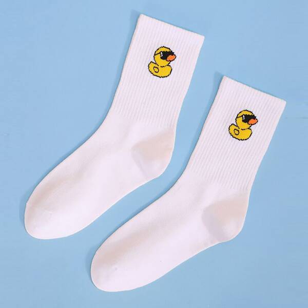 

Men Cartoon Graphic Crew Socks, White