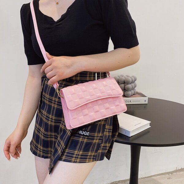 

Quilted Flap Crossbody Bag, Pink