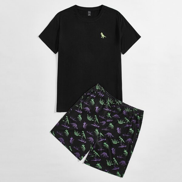

Men Dinosaur Print Top & Shorts PJ Set, Multicolor