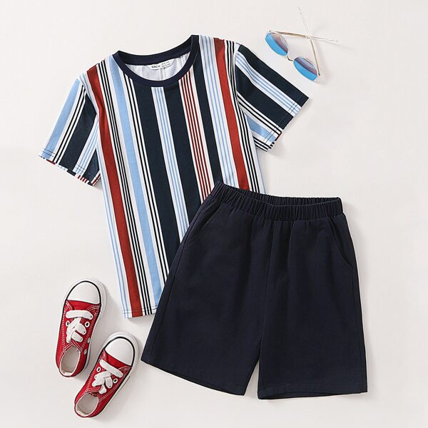 

Boys Striped Top And Shorts Set, Multicolor