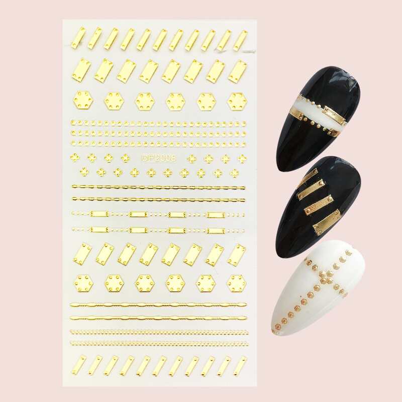 

1sheet Geometric Pattern Nail Art Sticker, Gold