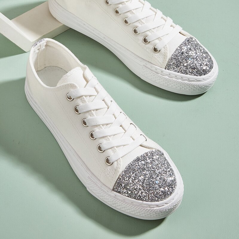 

Glitter Decor Canvas Shoes, White