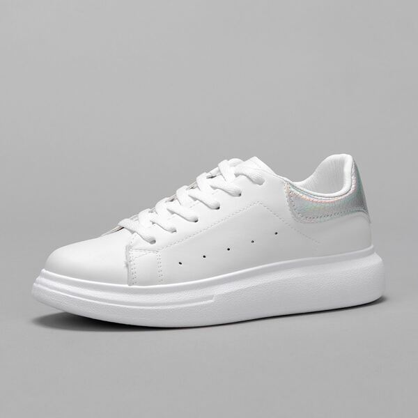 

Holographic Detail Lace-up Front Sneakers, White