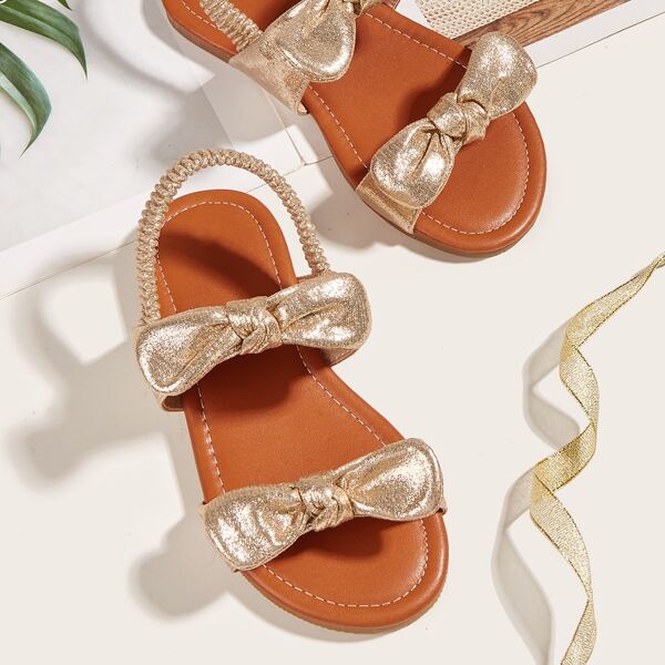 

Girls Metallic Bow Decor Slingback Sandals, Gold