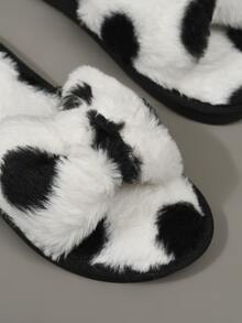 Cow Pattern Fluffy Slippers - Black and White - View 4