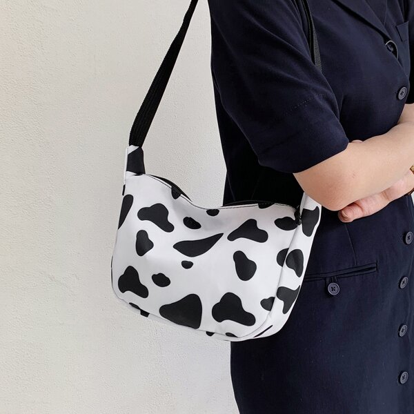 

Cow Pattern Crossbody Bag, Black and white