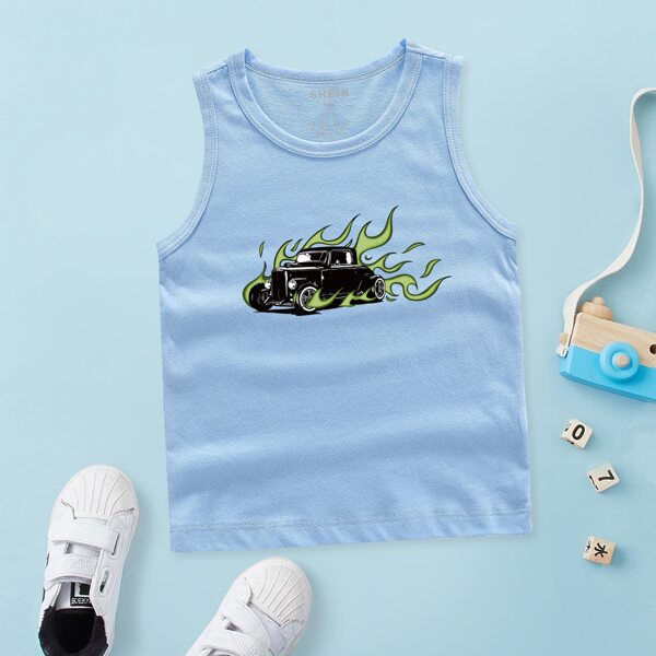 

Toddler Boys Fire And Car Print Tank Top, Baby blue