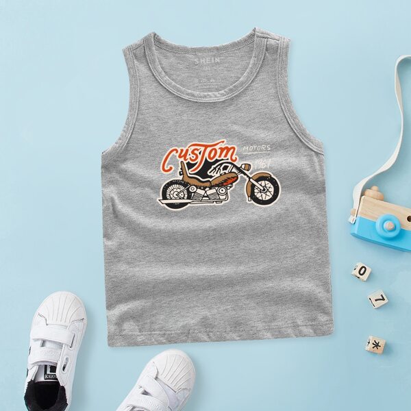 

Toddler Boys Motorcycle And Letter Graphic Tank Top, Grey