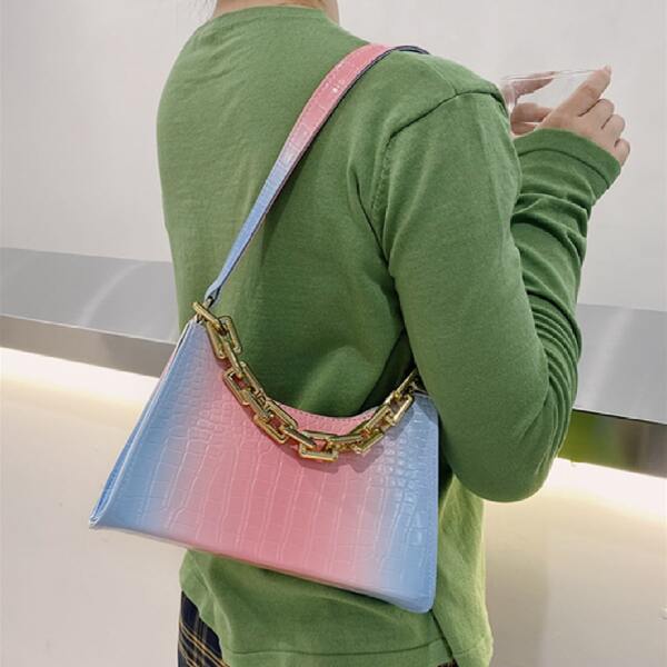 

Ombre Croc Embossed Chain Shoulder Bag, Multicolor