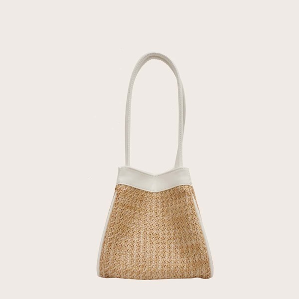 

Two Tone Straw Design Shoulder Bag, Khaki