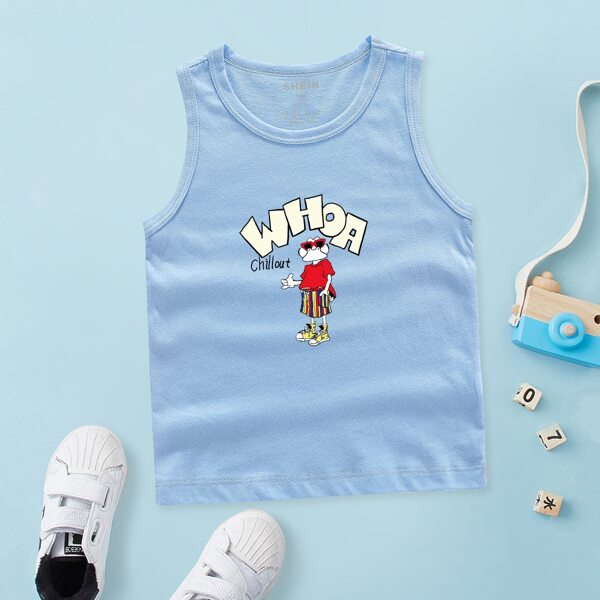 

Toddler Boys Cartoon And Letter Graphic Tank Top, Baby blue