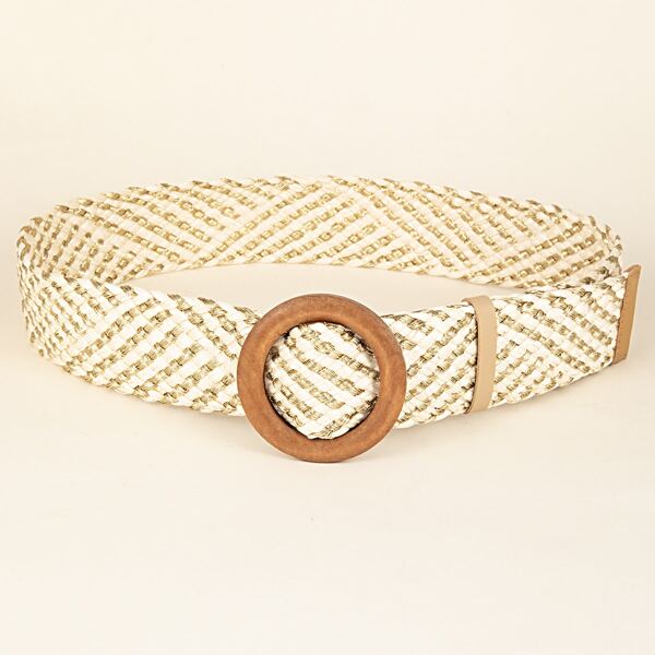 

Round Buckle Woven Belt, Apricot