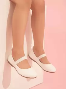 1pair Infant Girls' Minimalist Style Elastic Band Flat Casual Shoes - White - View 2