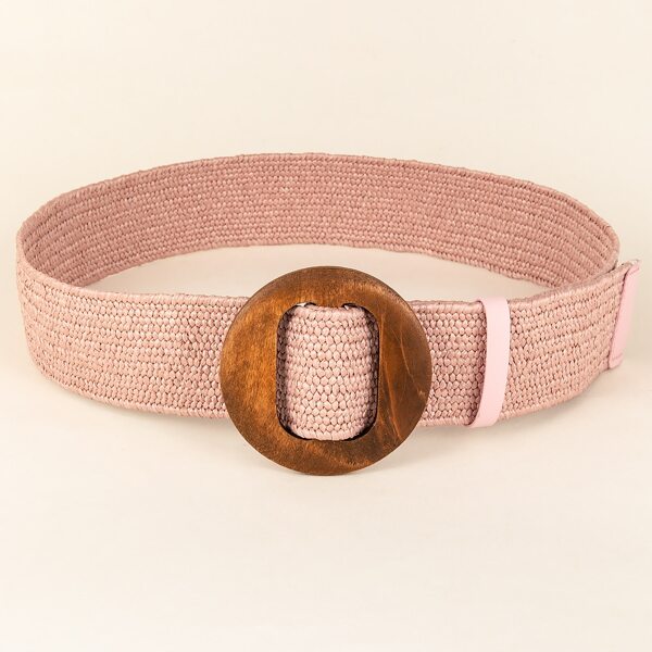 

Round Buckle Woven Belt, Pink