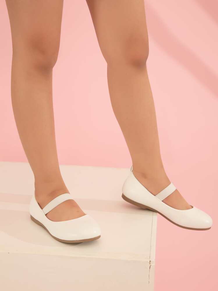 1pair Infant Girls' Minimalist Style Elastic Band Flat Casual Shoes - White - View 3