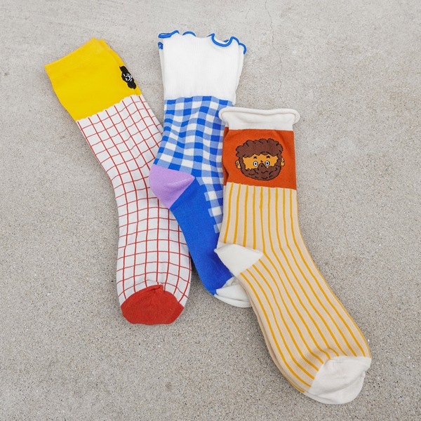 

3pairs Plaid Print Crew Socks, Multicolor
