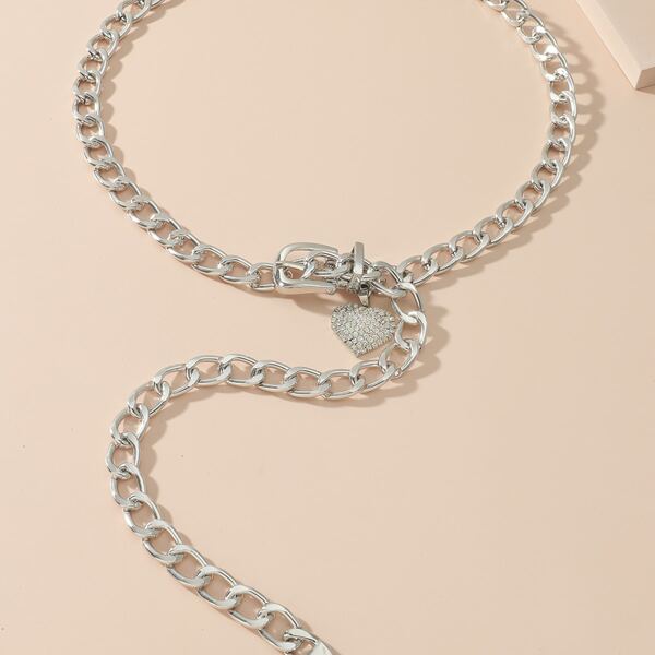 

Heart Charm Chain Belt, Silver