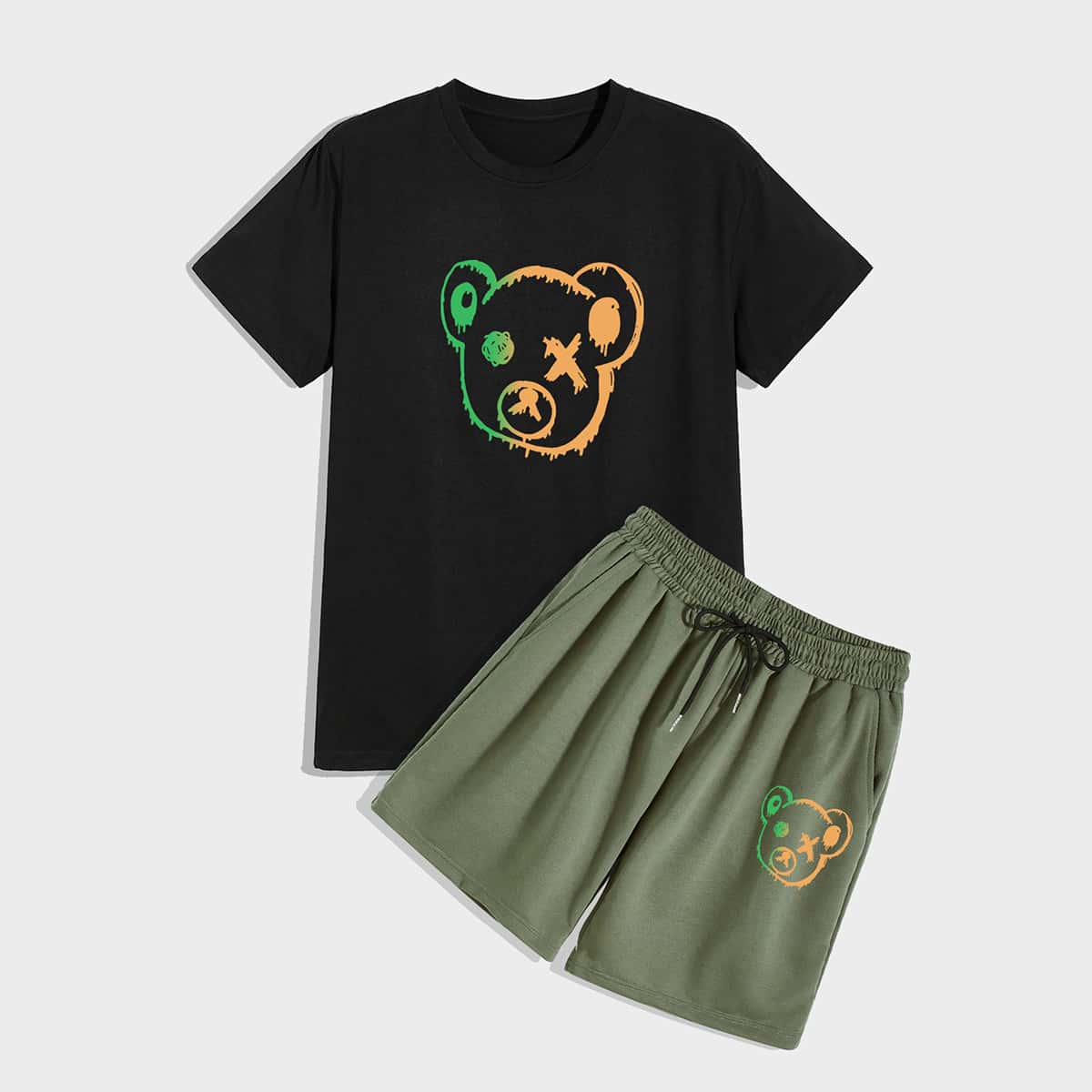 

Guys Cartoon Graphic Tee & Drawstring Track Shorts, Multicolor