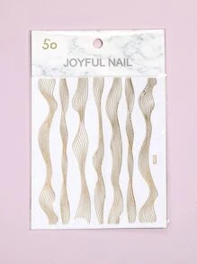 1 hoja de calcomanías de arte de uñas con diseño de líneas - Dorado - Ver 3