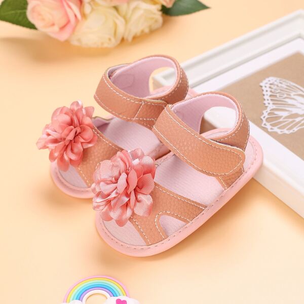 

Baby Girl Floral Decor Velcro Strap Sandals, Pink