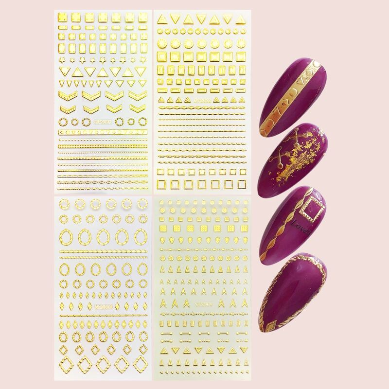 

4sheets Geometric Pattern Nail Art Sticker, Gold