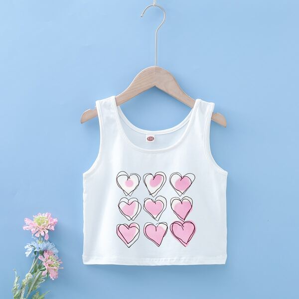 

Girls Heart Print Tank Top, White