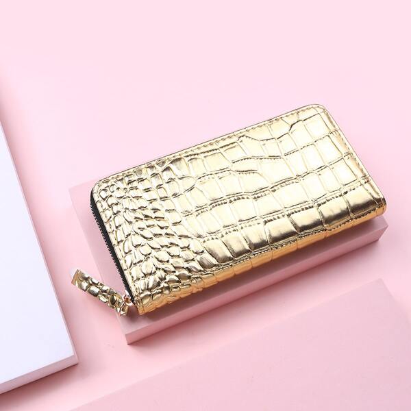 

Metallic Croc Embossed Purse, Gold