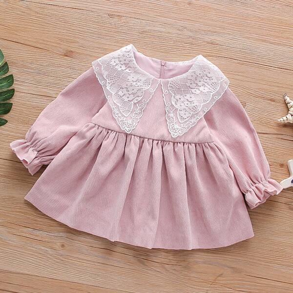 

Toddler Girls Lace Panel Smock Dress, Dusty pink