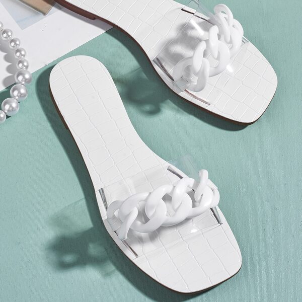 

Clear Chain Decor Slide Sandals