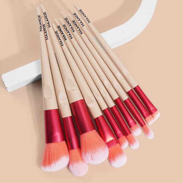 

10pcs Makeup Brush Set, Red
