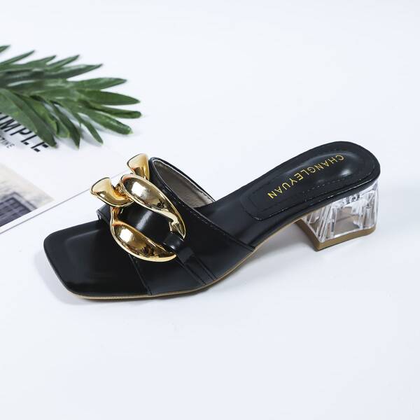 

Chain Decor Chunky Sandal Mules, Black